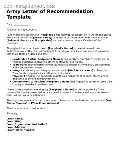 Official Army Letter of Recommendation Document