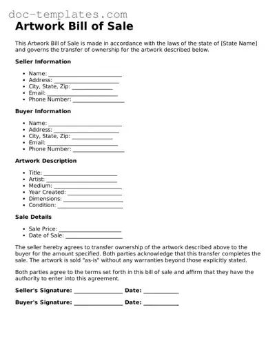 Official Artwork Bill of Sale Document