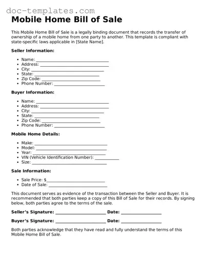 Official Mobile Home Bill of Sale Document