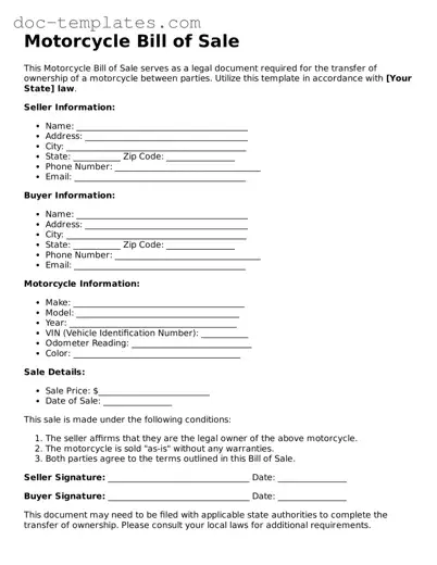 Official Motorcycle Bill of Sale Document