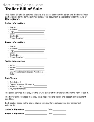 Official Trailer Bill of Sale Document