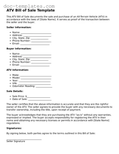 Official ATV Bill of Sale Document