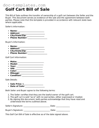 Official Golf Cart Bill of Sale Document