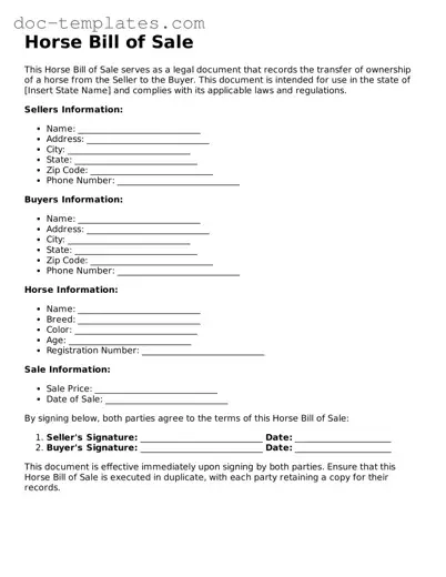 Official Horse Bill of Sale Document