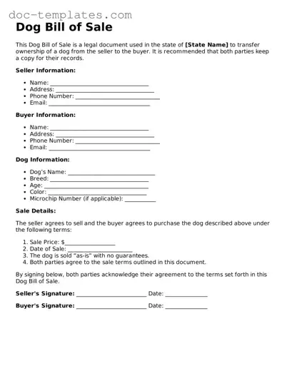 Official Dog Bill of Sale Document