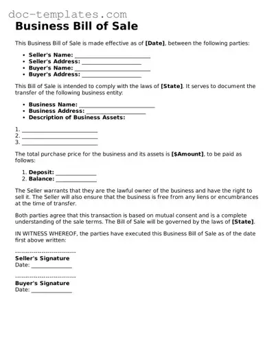 Official Business Bill of Sale Document