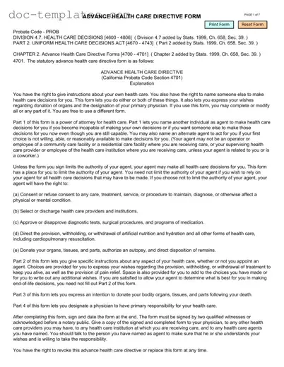Download California Advanced Health Care Directive Template