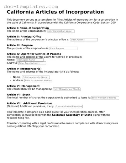 Legal  Articles of Incorporation Form for California