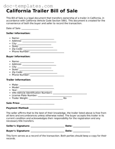 Legal  Trailer Bill of Sale Form for California