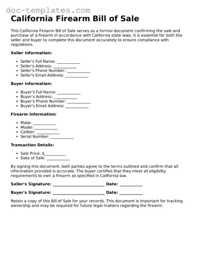 Legal  Firearm Bill of Sale Form for California