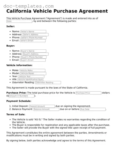 Legal  Vehicle Purchase Agreement Form for California