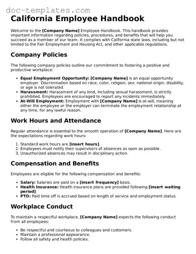 Legal  Employee Handbook Form for California