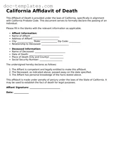 Legal  Affidavit of Death Form for California