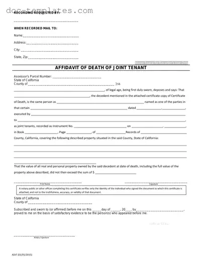 Download California Death of a Joint Tenant Affidavit Template