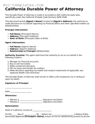 Legal  Durable Power of Attorney Form for California