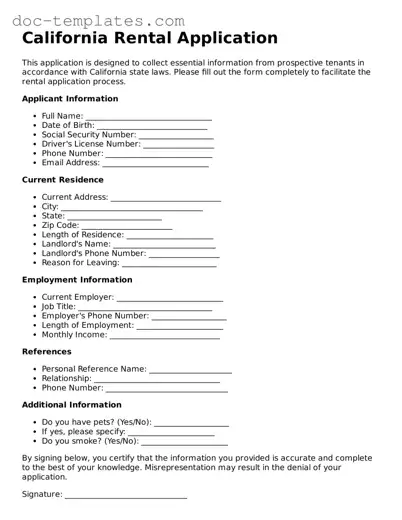 Legal  Rental Application Form for California