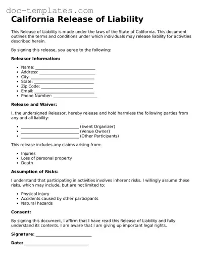 Legal  Release of Liability Form for California