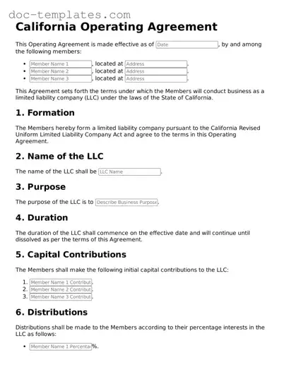 Legal  Operating Agreement Form for California