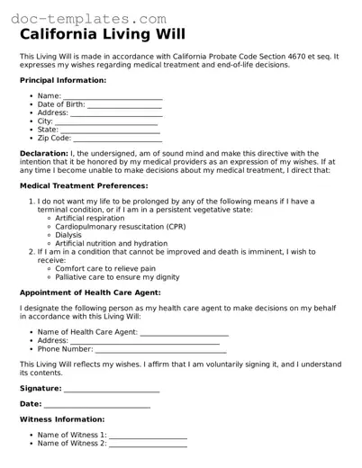 Legal  Living Will Form for California