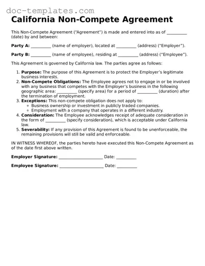 Legal  Non-compete Agreement Form for California