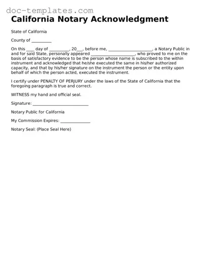 Legal  Notary Acknowledgement Form for California