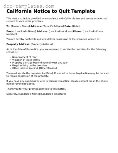 Legal  Notice to Quit Form for California