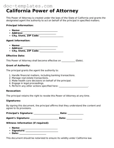 Legal  Power of Attorney Form for California