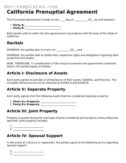 Legal  Prenuptial Agreement Form for California