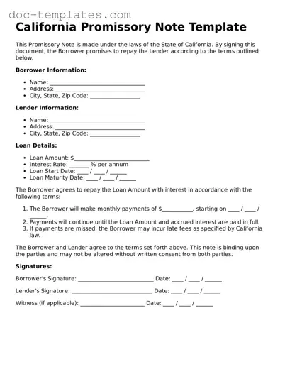 Legal  Promissory Note Form for California