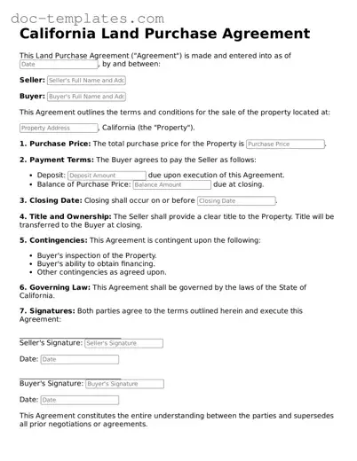 Legal  Land Purchase Agreement Form for California