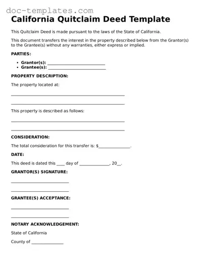 Legal  Quitclaim Deed Form for California