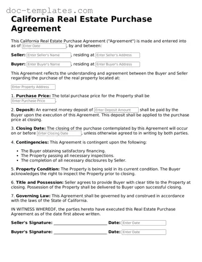 Legal  Real Estate Purchase Agreement Form for California
