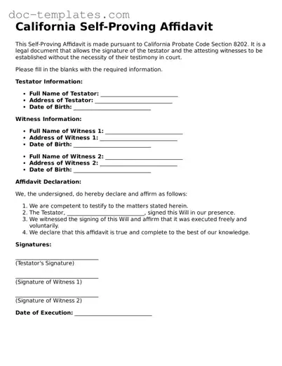 Legal  Self-Proving Affidavit Form for California