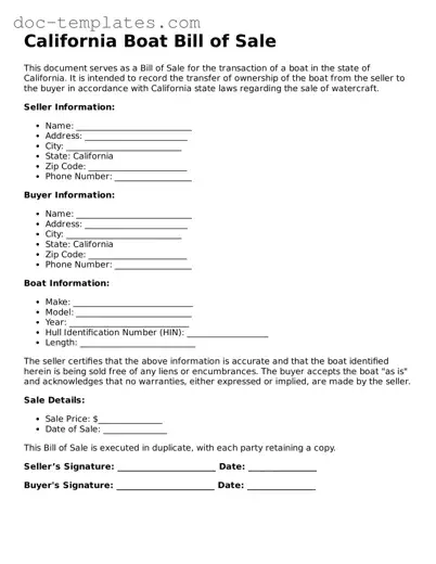 Legal  Boat Bill of Sale Form for California