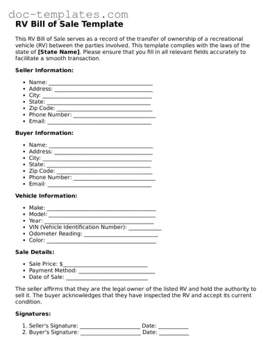 Official RV Bill of Sale Document