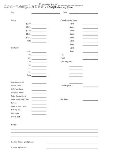 Download Cash Drawer Count Sheet Template