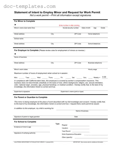 Download Statement of Intent to Employ Minor and Request for Work Permit Template