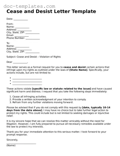 Official Cease and Desist Letter Document