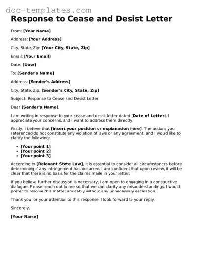 Official Response to a Cease and Desist Letter Document