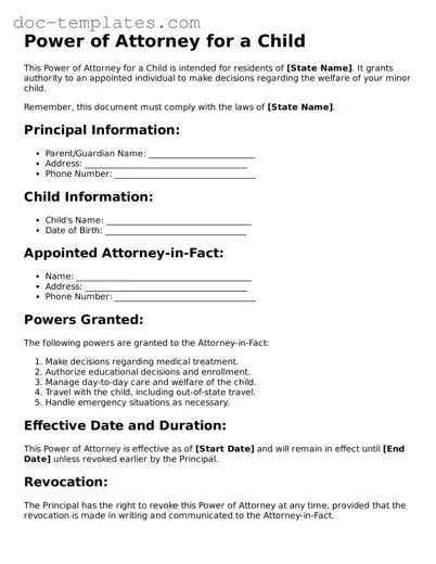 Official Power of Attorney for a Child Document