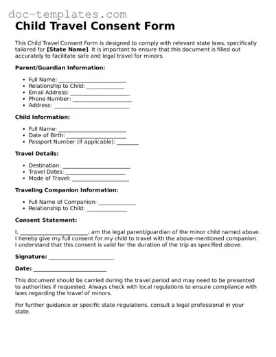 Official Child Travel Consent Form Document