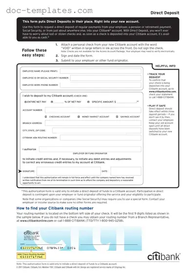 Download Citibank Direct Deposit Template