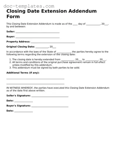 Official Closing Date Extension Addendum Form Document