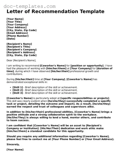 Official Letter of Recommendation for Coworker Document