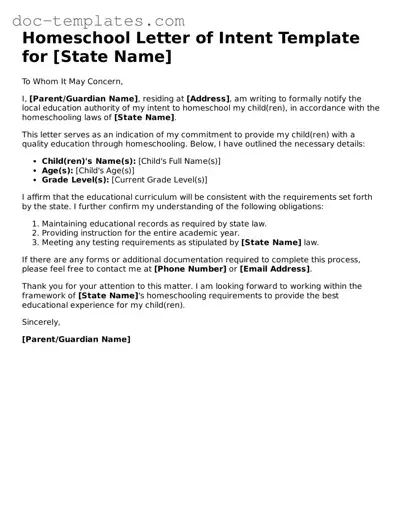 Official Homeschool Letter of Intent Document