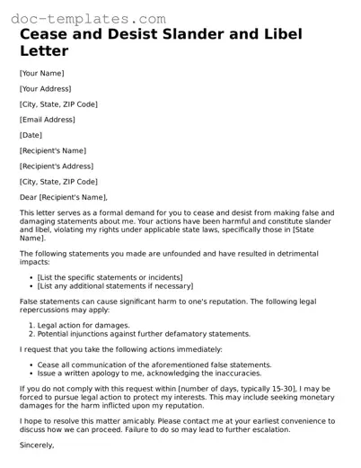 Official Cease and Desist Slander and Libel Letter Document