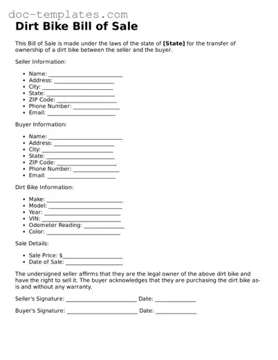Official Dirt Bike Bill of Sale Document