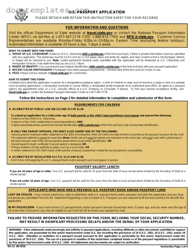 Download DS-11 U.S. Passport application Template