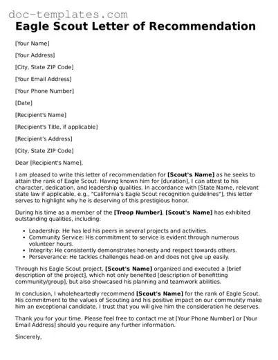 Official Eagle Scout Letter of Recommendation Document