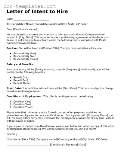 Official Letter of Intent to Hire Document